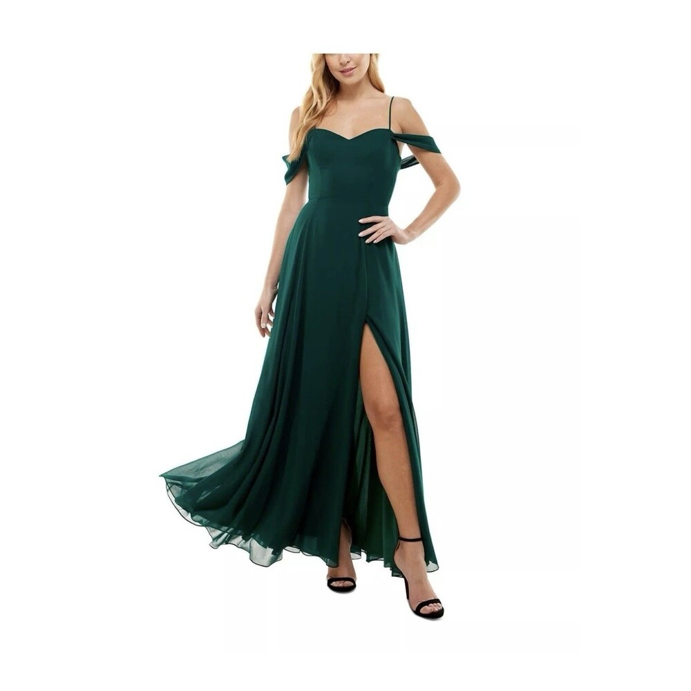 CITY STUDIOS Gown Juniors Dark Forest  Cold Shoulder Lace Up Back Size 9
